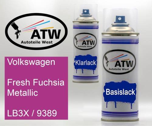 Volkswagen, Fresh Fuchsia Metallic, LB3X / 9389: 400ml Sprühdose + 400ml Klarlack - Set, von ATW Autoteile West.